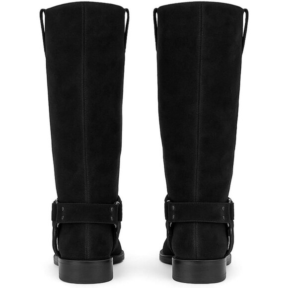 Women's Knee High Boots Slip On Riding Boots With Buckle Sexy Squared Toe - Picture 5 of 6